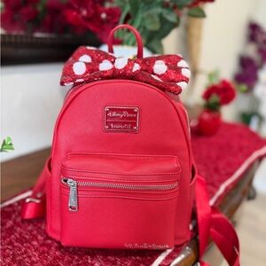 Loungefly Red Minnie Backpack with Polka Dot Bow
